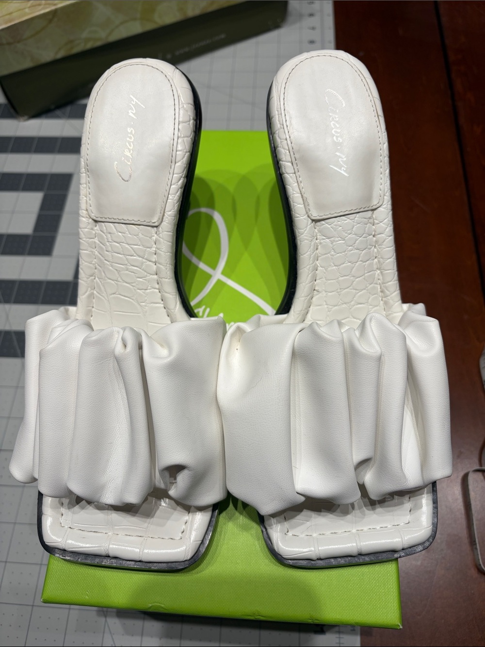 White Ruffled Slide Mules